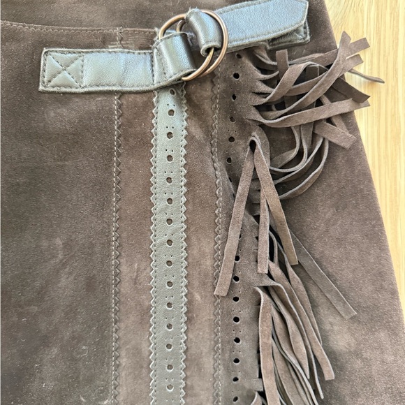 CARLISLE 100% Suede Lined Fringe Wrap Buckle Vintage Skirt Size 6 - Picture 2 of 9